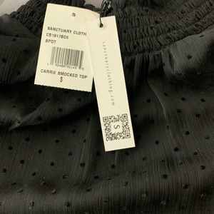Sanctuary Carrie Polka Dot Smocked Blouse Black Size Small *NEW w/tags*